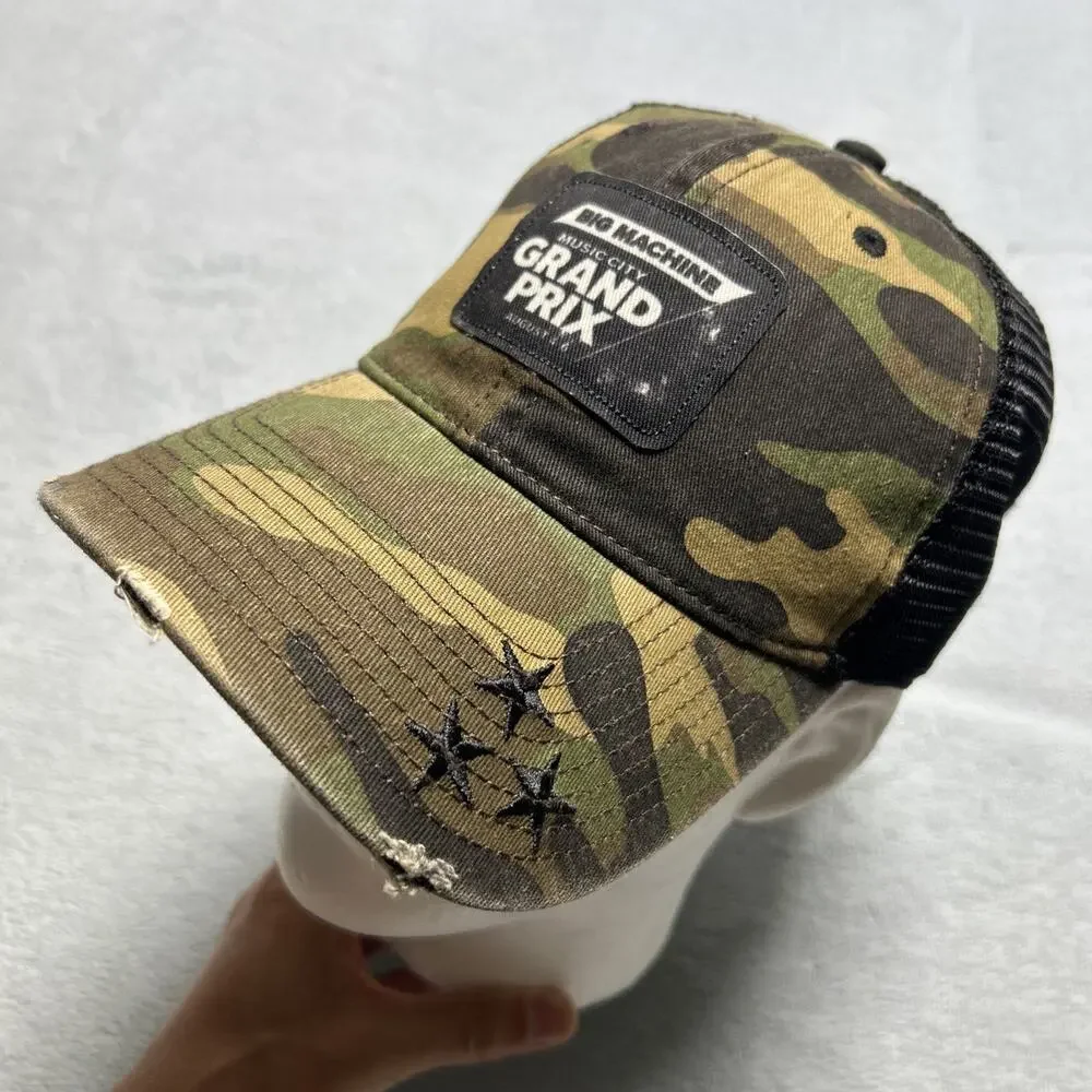 2023 Big Machine Music City Grand Prix Camo Trucker Snapback Hat Rips Stars Army